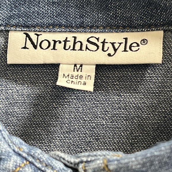 Northstyle Denim Dress Womens M Blue Button Down Collared Midi Western Rodeo - Picture 5 of 13